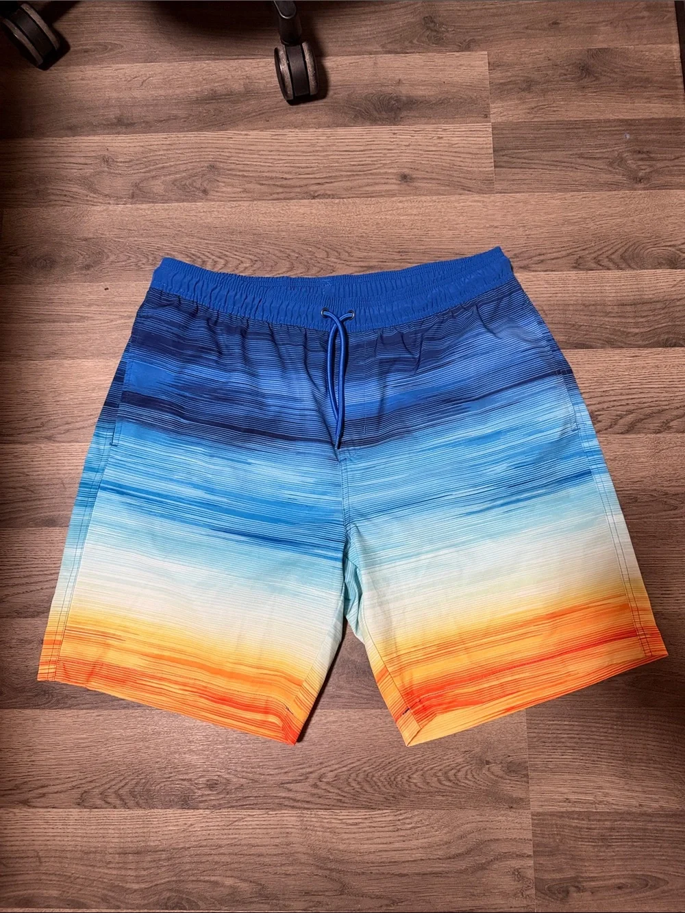 Men's Ombre Blue to Orange Swim Trunks with Elastic Waist